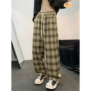 380克原版重磅加厚毛呢格子裤美式vintage宽松阔腿裤图片