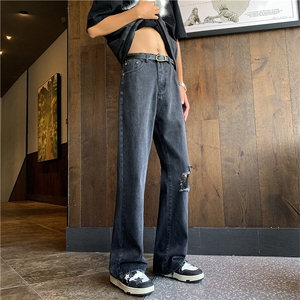 牛仔裤男夏季薄款美式高街vibe风破洞宽松直筒休闲裤N07140-P45图片