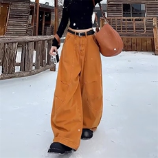 设计感高腰直筒美式辣妹工装裤女潮宽松阔腿休闲拖地裤LG0155-P60，男装工装外套，星座1008