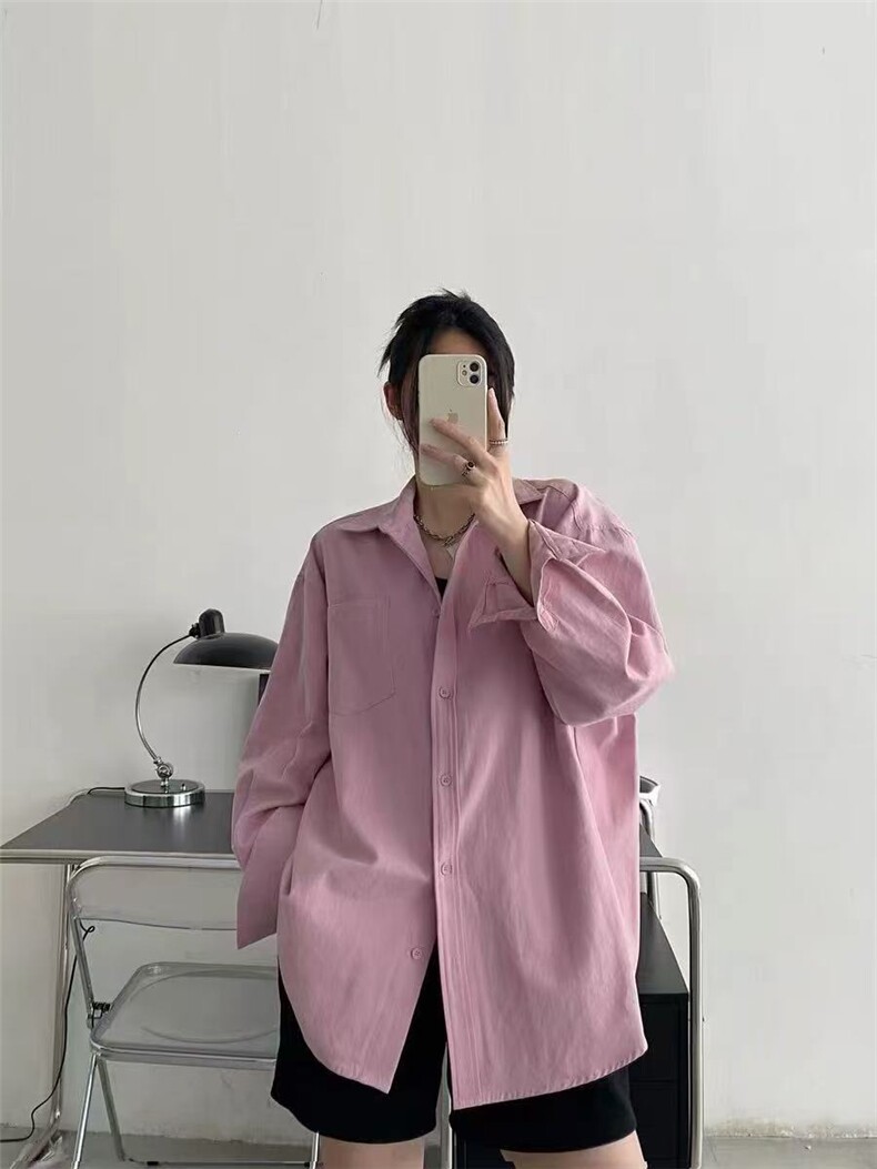 法式高级感粉色长袖衬衫外套女休闲宽松叠穿衬衣上衣513CS1933P39,男装衬衫,星座513