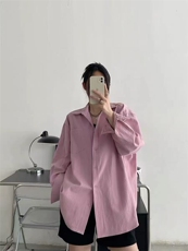 法式高级感粉色长袖衬衫外套女休闲宽松叠穿衬衣上衣513CS1933P39，男装衬衫，星座513