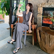 灰色盐系高级感套装女2025夏季新款时尚百搭背心显瘦阔腿裤两件套，女装套装/套裙，2C301