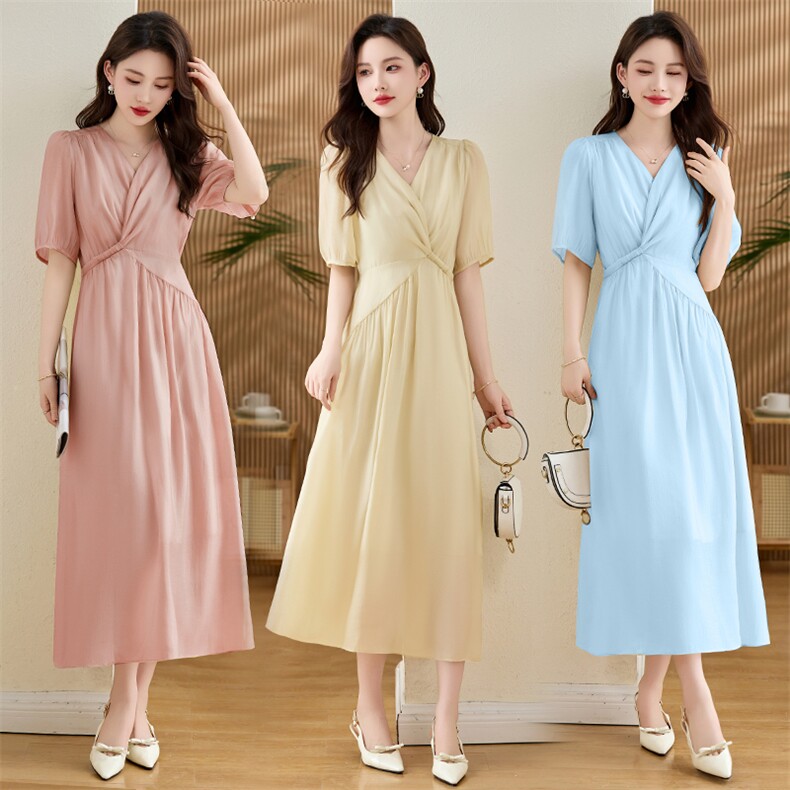 微胖女装锦棉天丝高级感连衣裙女夏2025年夏季新款大码a字裙长裙，女装连衣裙，鑫鑫美