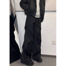 小众褶皱拖地微喇休闲裤高级感宽松直筒垂感黑色西裤男KY58，男装休闲裤，星座1116A（原606A-3）