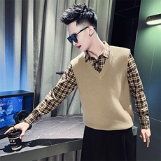 CM8801-P88控128秋冬季新款假两件毛衣男潮流时尚衬衫领针织衫，男装针织衫/毛衣，电商A368