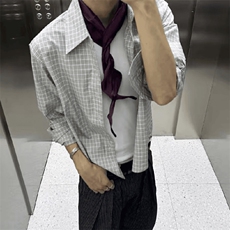 美式潮牌高街复古细格子日系肌理感长袖衬衫外套男女休闲宽松衬衣，男装衬衫，电商A486