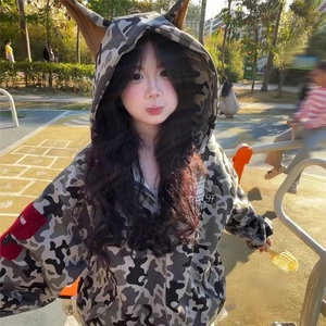美式杜宾犬勋章刺绣迷彩开衫连帽卫衣男女高街外套潮WY2029 P59图片