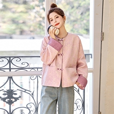 浮雕提花短外套女国风上衣2025春新款洋气新中式圆领夹克小个子，女装短外套，依万里