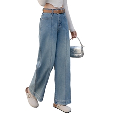 复古高腰阔腿微喇牛仔裤女水洗宽松显瘦垂感休闲阔脚直筒长裤，女装牛仔裤，跑量工厂店