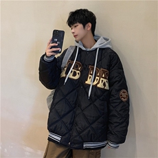 港风新款夹棒球服男连帽假两件衣袄外套潮X1213-MY22-P125，男装棉衣，星座1213