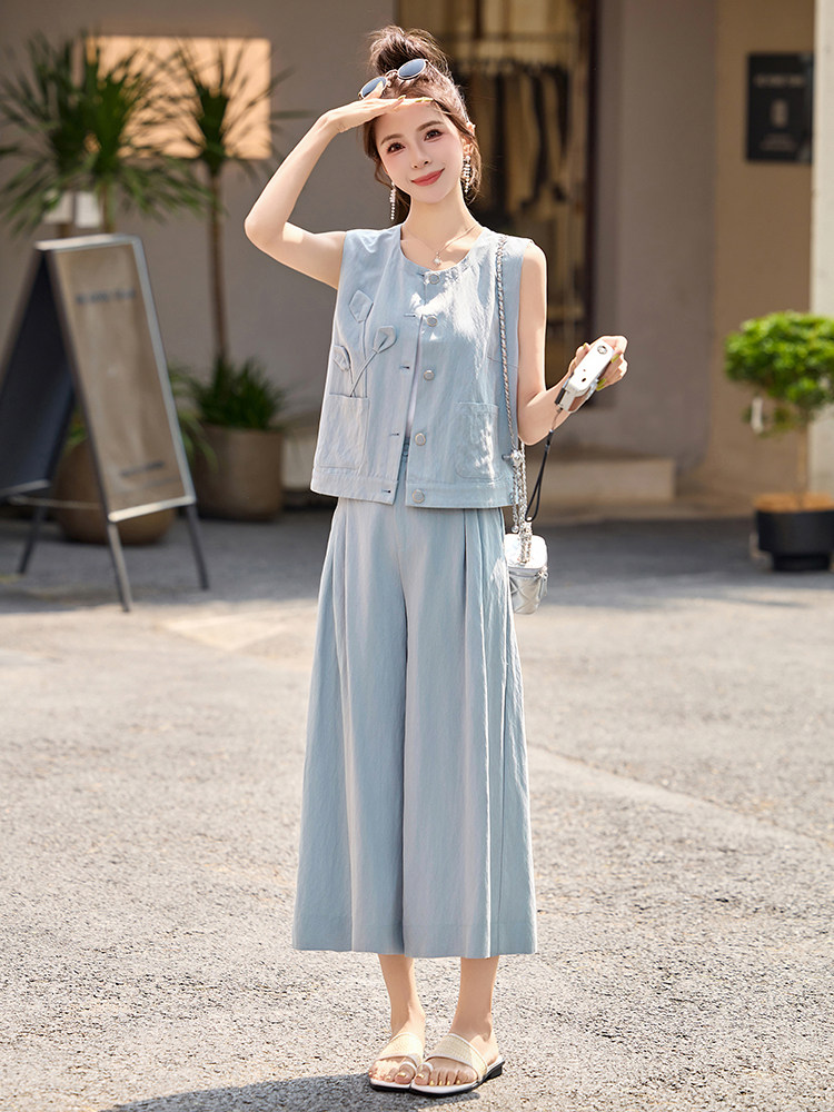 轻熟风时尚套装女2025夏季新款气质显瘦无袖背心马甲阔腿裤两件套,女装套装/套裙,琦鑫阁（原依鑫阁）