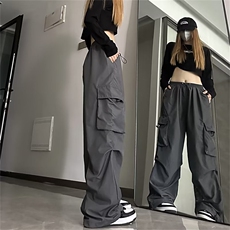 工装裤女春秋新款降落伞休闲阔腿高腰显瘦美式束脚运动裤QK86-P40，男装工装外套，星座1008-1