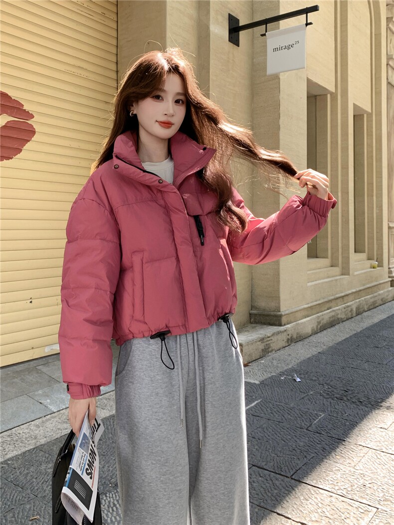 现货新款羽绒服女短款韩版立领简约加厚小个子高级感面包服外套潮,女装羽绒服,韩然一族