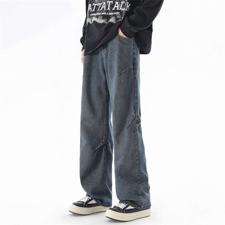 XZ213-NZBZ03-P60控78新款港风日系复古痞帅设计感阔腿牛仔裤ins,男装牛仔裤,星座213