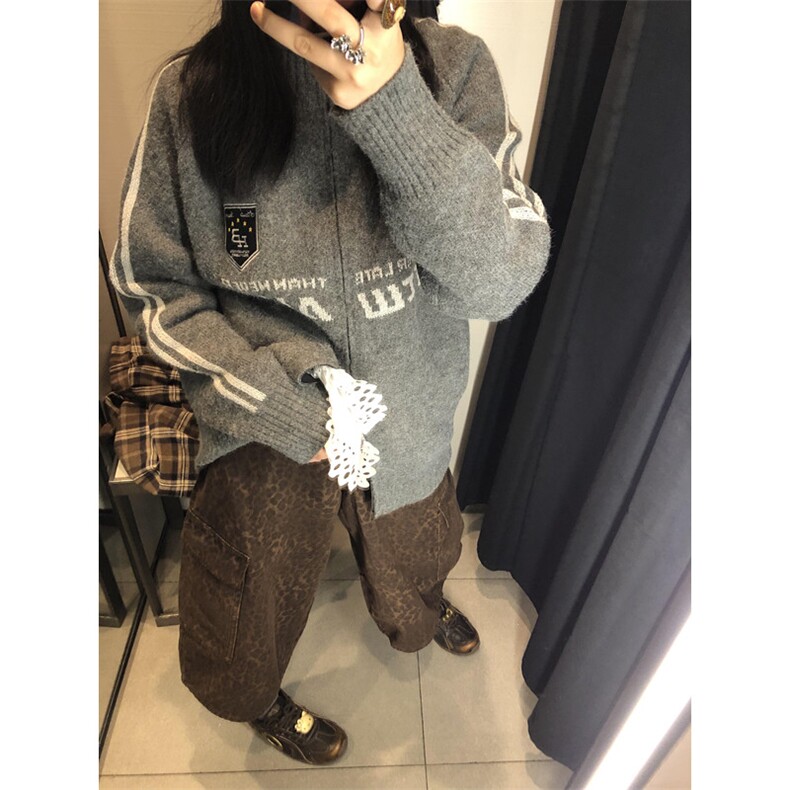 复古条纹立领秋季新款开衫毛衣男女针织休闲百搭外套 MY320图片