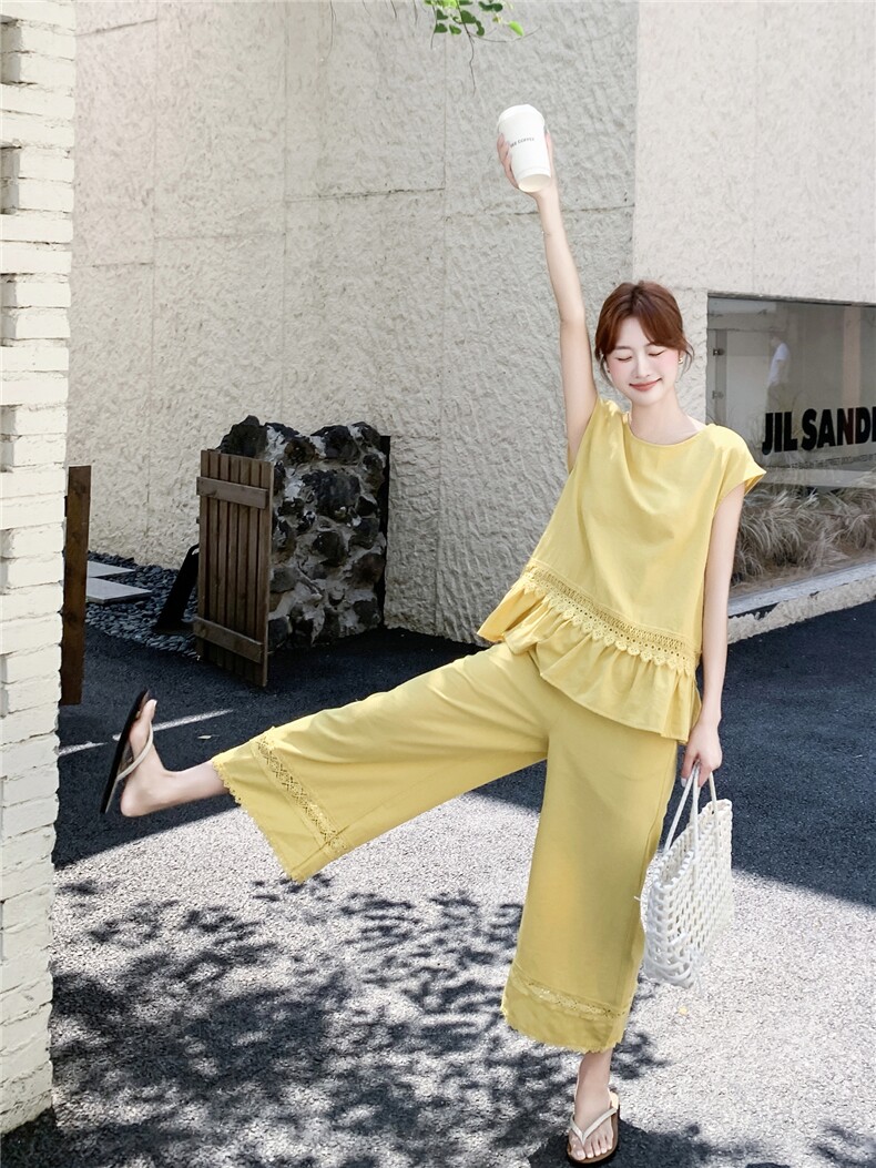 主推重工艺拼接蕾丝女夏新款休闲减龄穿搭两件套A2608-139-K218,女装套装/套裙,美静678