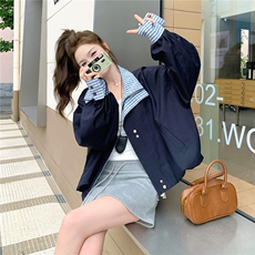 韩系巨好看格子拼接短外套女秋季2025新款学院风休闲超火百搭夹克，女装短外套，浙宝208