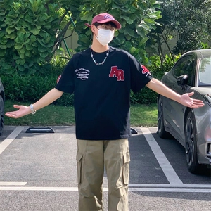 万针全刺绣工艺抖音得物高品质260克重磅纯棉双纱美式高街短袖T恤图片