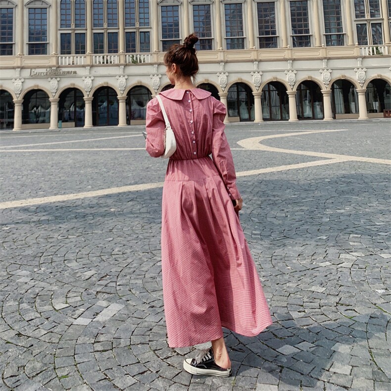 2025年春秋新款撞色拼接连衣裙女高腰显瘦韩版时尚复古港风衬衫裙,女装连衣裙,浙宝225