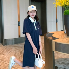 朗W专柜正品2024夏装新款polo领连衣裙设计感小众休闲T恤裙2569，女装连衣裙，帛香坊