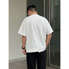 网图现货撞色拉链设计款短袖男开叉圆领T恤R6619-P40，男装T恤，星座1005-4