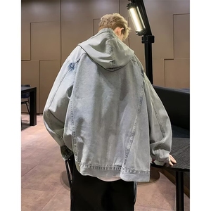 美式复古立体多口袋做旧牛仔外套连帽渐变宽松夹克上衣N1226/P68图片