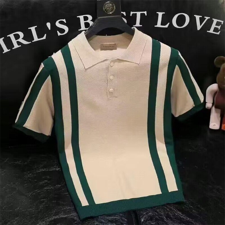 M583-P40复古风帅气修身翻领针织衫英伦商务时尚拼色条纹polo衫,男装Polo衫,星座617A-1（原B318A）