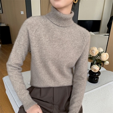 秋冬新款高领加厚软糯感山羊绒衫女花纱插肩针织毛衣宽松打底上衣，女装羊绒衫，奥帆羊绒