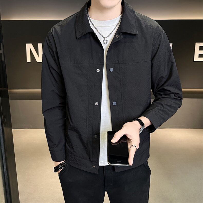5202-L-4XL-P115店主风春季单排扣纯色翻领特殊面料夹克外套男,男装夹克,电商B255