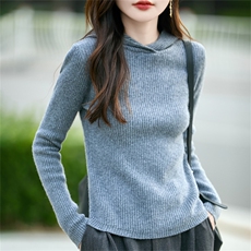 2025百搭时尚简约抽条帽衫，女装羊毛衫，哲奥羊绒