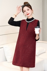 小香风连衣裙两件套女2026春冬新款重工钉珠毛呢背带裙打底衫，女装套装/套裙，美沁