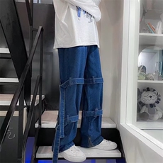 美式高街牛仔裤男韩版潮流痞子帅个性2024冬季ins长裤RK1350-P56，男装牛仔裤，星座412-2