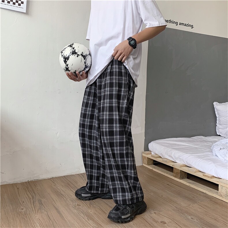 夏款男休闲格子裤宽松阔腿下坠直筒条纹九分裤,男装休闲裤,星座1013-1