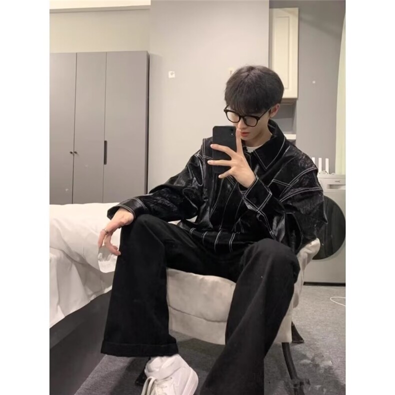 W190-P79美式高级感皮衣外套男士春秋季款潮牌高街痞帅机车,男装皮衣,电商B323A