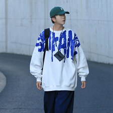 50%棉300克新款日系港风cityboy宽松印花圆领卫衣W2201-P58控78，男装卫衣，电商A036A