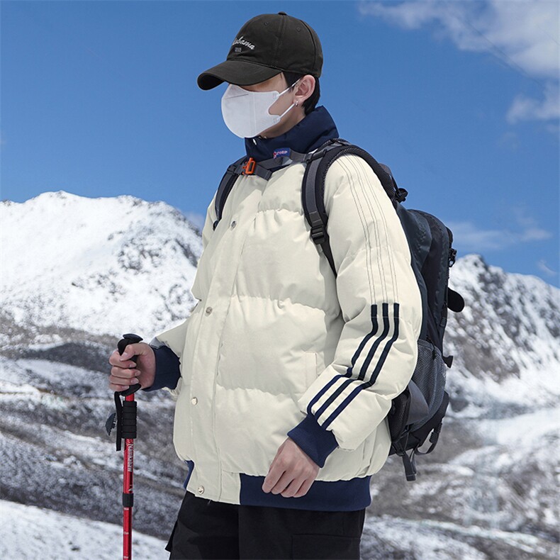 新款宽松棉衣男士立领加厚保暖防寒冬装外套三条杠棉服6667-P60,男装棉衣,星座1403A