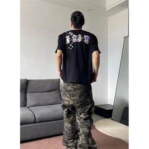 潮牌嘻哈花卉美式复古重磅圆领短袖T恤男款痞帅宽松上衣 TW36图片