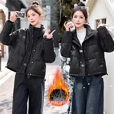 时尚针织拼接立领白鸭绒羽绒服皮衣短款，女装羽绒服，英标秀（1C119）