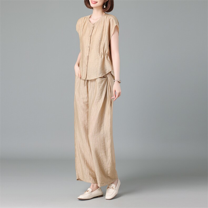 时尚套装女士2025夏季新款中年妈妈洋气减龄今年流行的天丝两件套,女装套装/套裙,深水步