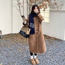 棕色双排扣麂皮绒两面穿皮毛一体羊羔毛外套女秋冬2025新款厚棉服，女装短外套，2B183