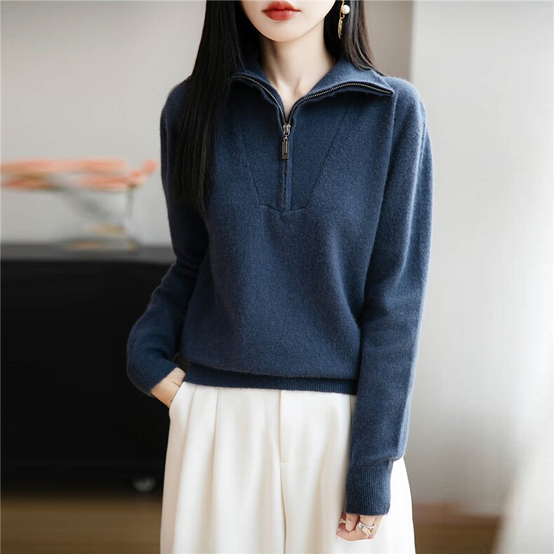 高翻领100纯羊毛打底衫女秋冬加厚内搭宽松显瘦保暖内搭针织衫,女装羊毛衫,绒汀羊绒