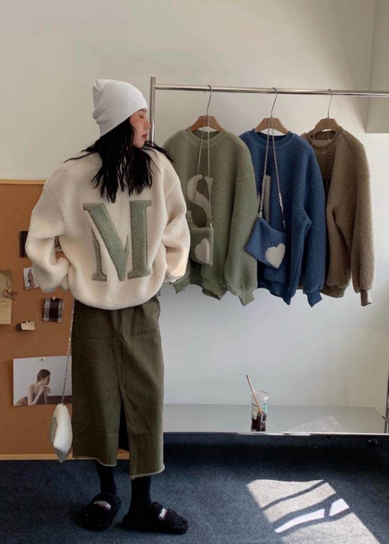 配包羊羔毛字母卫衣加绒，女装卫衣/绒衫，MJJ