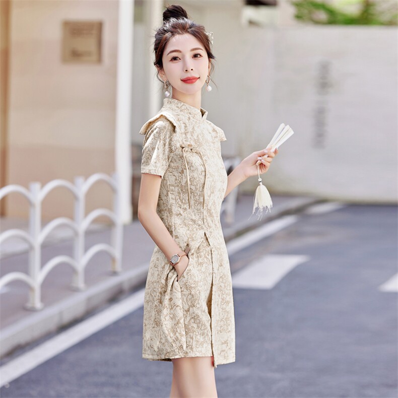 新中式连衣裙套装女2025夏装小众设计改良旗袍搭配短裤两件套,女装套装/套裙,依路服饰