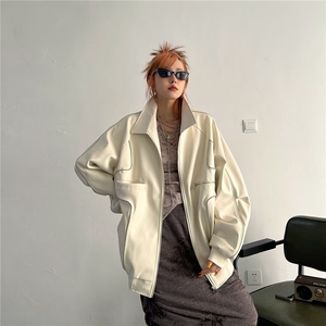 美式复古高街皮衣机车服外套女春秋宽松设计感夹克上衣潮图片