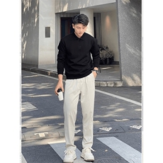 抖音得物高品质二开230克精梳珠地光版纯色宽松长袖T恤翻领POLO衫，男装T恤，电商A486-1