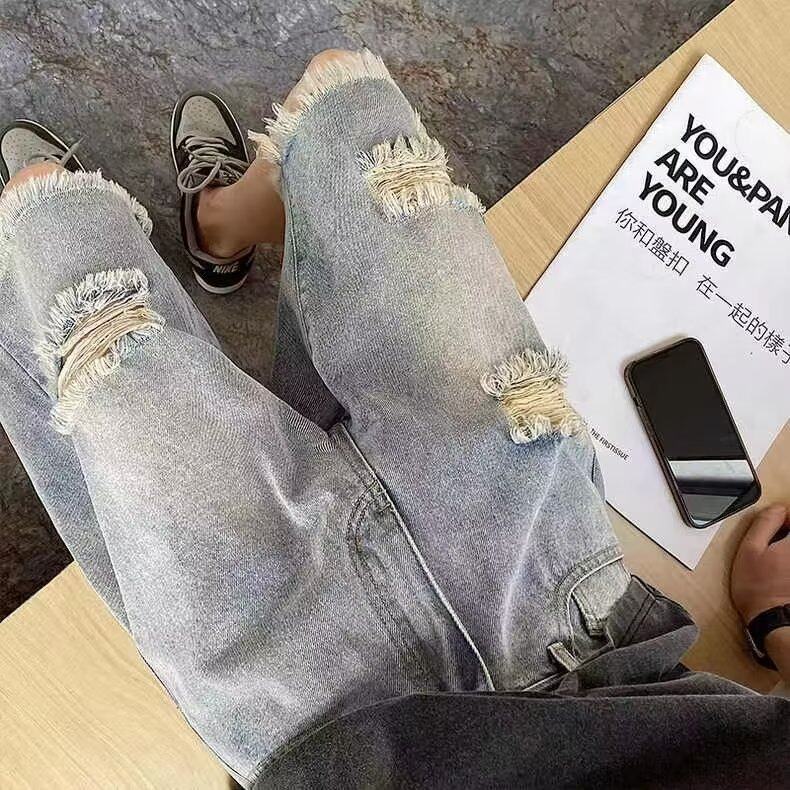 牛仔破洞短裤男士夏季小众薄款大裤衩高街百搭复古五分裤子XTT04，男装牛仔裤，星座208-5