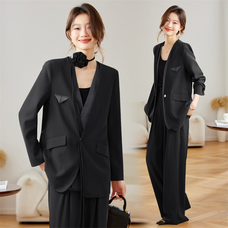 时尚阔腿裤西装两件套春秋新显瘦气质休闲大码复古连衣裙复古外套，女装套装/套裙，尚娜萱