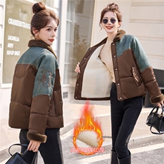 时尚翻领牛仔拼接短款棉袄2669P150，女装棉衣/棉服，乐衣轩