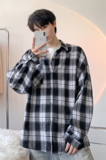 衬衫男秋季新款港风宽松大码磨毛格子长袖衬衣CS6638-特P29，男装衬衫，星座214-3