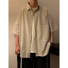 条纹衬衫短袖男士夏休闲潮牌痞帅五分衬衣服夏天外套潮LS160P28，男装T恤，星座1013-5